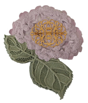 Dolce & Gabbana Purple Floral Gold Tone Brass Women Brooch