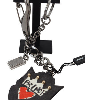 Dolce & Gabbana Black Prince Studs Logo Silver Brass Keychain