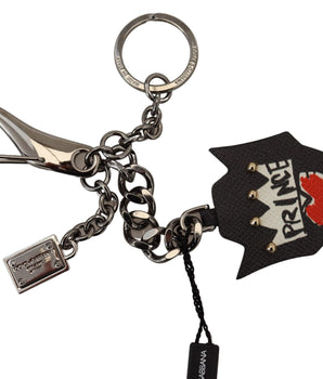 Dolce & Gabbana Black Prince Studs Logo Silver Brass Keychain