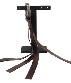 Costume National Brown Leather Silver Tone Metal Keyring Keychain