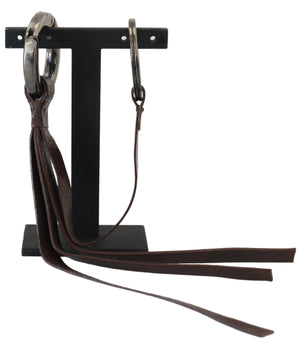 Costume National Brown Leather Silver Tone Metal Keyring Keychain