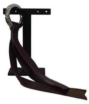 Costume National Brown Leather Silver Tone Metal Keyring Keychain