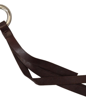 Costume National Brown Leather Silver Tone Metal Keyring Keychain