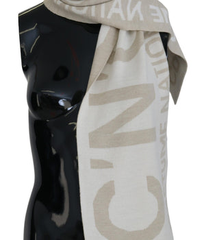 Costume National Beige White Logo Wrap Warmer Shawl Scarf