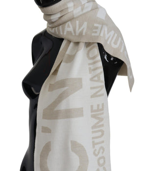 Costume National Beige White Logo Wrap Warmer Shawl Scarf