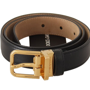 Dolce & Gabbana Elegant Black Leather Belt with Engraved Metal Buckle