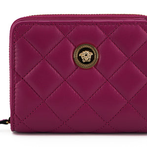 Versace elegante cartera de cuero acolchado morado