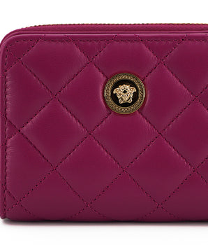 Versace Purple Nappa Leather Bifold Zip Around Wallet