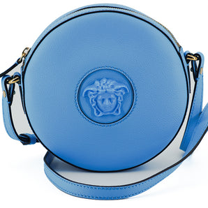 Versace Chic Blue Leather Round Shoulder Bag