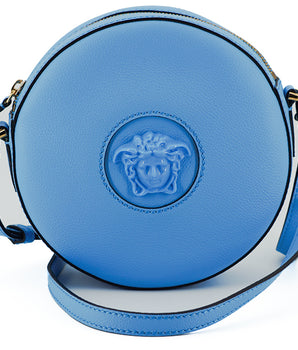 Versace Blue Calf Leather Round Disco Shoulder Bag