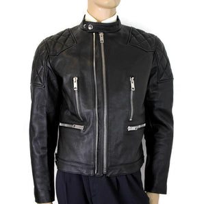 Burberry Men's Black Leather Diamond Quilted Biker Jacket