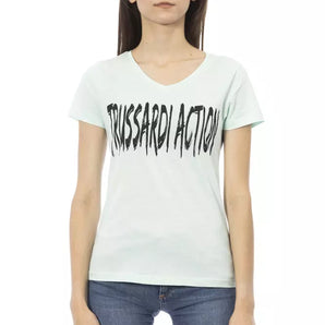 Trussardi Action Elegant camiseta azul claro con cuello de pico