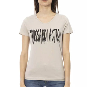 Trussardi Action Elegante camiseta con cuello en V y estampado chic en la parte delantera