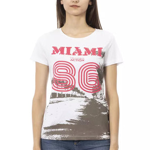 Camiseta Trussardi Action Chic blanca con elegante estampado frontal