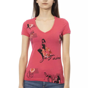 Camiseta Trussardi Action de mezcla de algodón con cuello de pico y estampado chic en la parte delantera