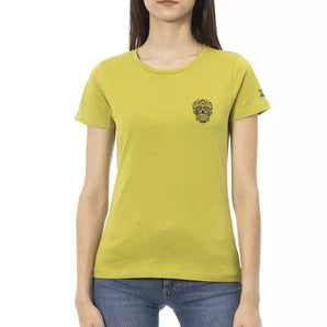 Camiseta Trussardi Action Chic verde con estampado artístico frontal