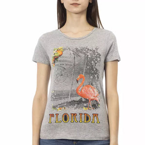 Camiseta Trussardi Action Chic gris con cuello redondo y estampado frontal