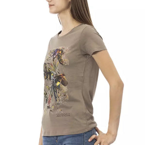 Camiseta Trussardi Action Elegant marrón con estampado frontal chic