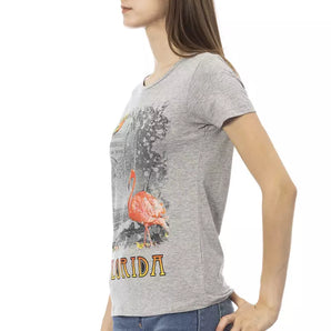 Camiseta Trussardi Action Chic gris con cuello redondo y estampado frontal