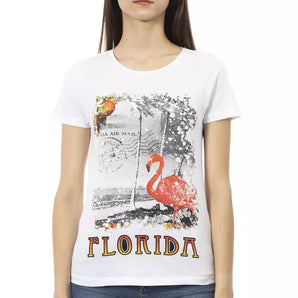 Trussardi Action Elegant Camiseta Blanca de Manga Corta con Estampado Chic