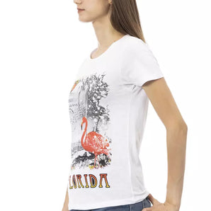 Trussardi Action Elegant Camiseta Blanca de Manga Corta con Estampado Chic