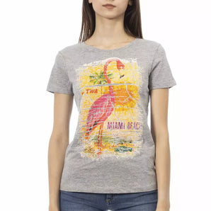 Camiseta Trussardi Action Chic de mezcla de algodón gris con estampado artístico