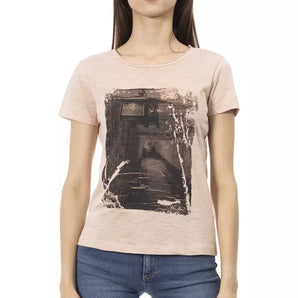 Trussardi Action Elegant Camiseta rosa de manga corta con estampado chic