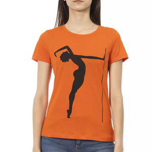 Camiseta Trussardi Action Chic naranja con cuello redondo y estampado frontal