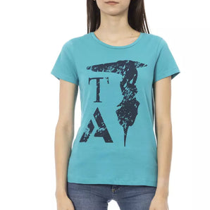 Camiseta Trussardi Action Elegant azul claro con estampado chic en la parte delantera