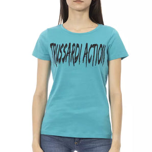 Trussardi Camiseta Action Chic azul claro de manga corta con estampado frontal