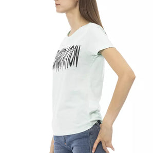 Camiseta Trussardi Action Elegant azul claro con estampado chic en la parte delantera