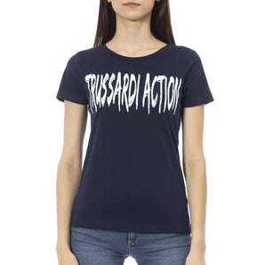 Trussardi Action Elegant Camiseta azul de manga corta con estampado chic