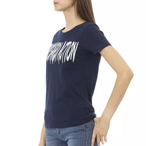 Trussardi Action Elegant Camiseta azul de manga corta con estampado chic