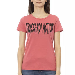 Trussardi Action Elegant Camiseta rosa de manga corta con estampado chic