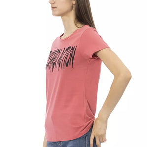 Trussardi Action Elegant Camiseta rosa de manga corta con estampado chic