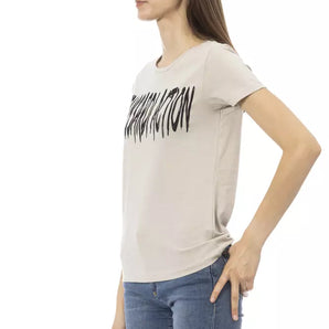 Trussardi Action Elegant Camiseta Beige De Manga Corta Y Cuello Redondo