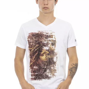 Trussardi Action Elegant V-Neck Tee with Chic Front Print