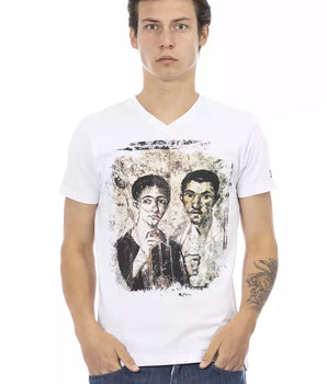 Trussardi Action Elegante camiseta de diseño con cuello en V y elegante estampado frontal