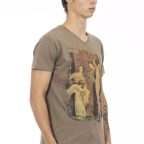 Trussardi Action Elegante camiseta con cuello en V y estampado chic en la parte delantera