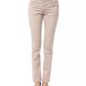 BYBLOS Elegantes pantalones beige de corte slim con detalle de cadena único