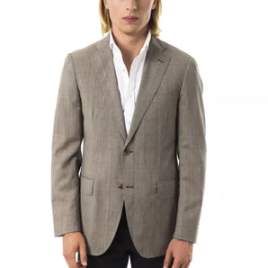 Uominitaliani Elegante blazer de dos botones de lana gris