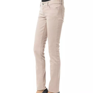 BYBLOS Elegantes pantalones beige de corte slim con detalle de cadena único