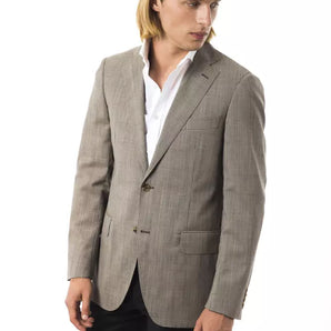 Uominitaliani Elegante blazer de dos botones de lana gris