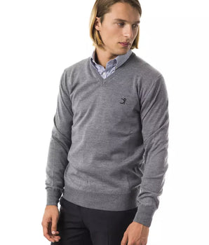 Uominitaliani Gray Merino Wool Men Sweater Uominitaliani 