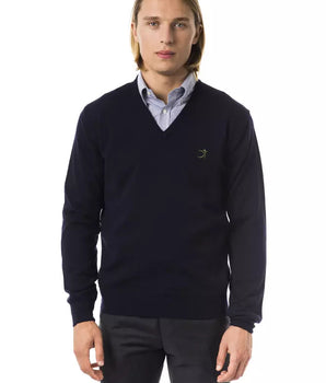 Uominitaliani Blue Merino Wool Men Sweater Uominitaliani 