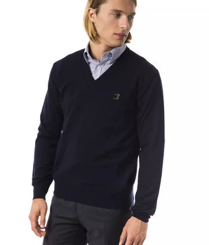 Uominitaliani Blue Merino Wool Men Sweater Uominitaliani 