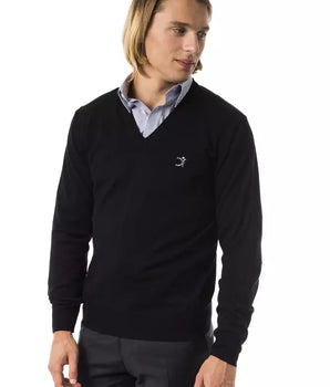 Uominitaliani Black Merino Wool Men Sweater Uominitaliani 