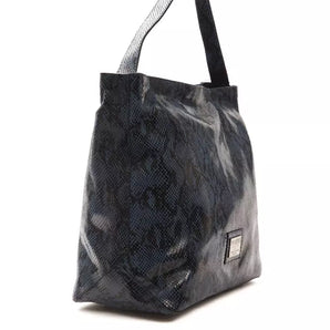 Pompei Donatella Elegante bolso de hombro de piel con estampado de pitón azul