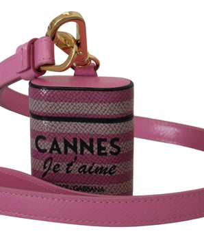 Dolce & Gabbana Pink Black Leather Strap Gold Metal Logo Airpods Case