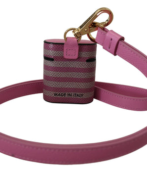 Dolce & Gabbana Pink Black Leather Strap Gold Metal Logo Airpods Case